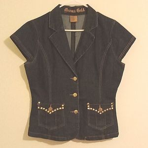 DRAMA GOLD Women's denim button up short sleeve top size 11/12